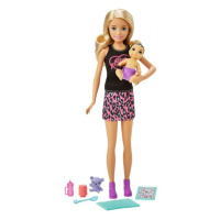 Barbie chůva blondýnka + miminko s doplňky, mattel grp13