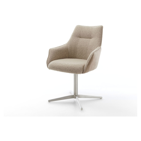 DELIFE Jídelní židle Alja-Flex s područkami kombinace materiálů tmavě béžová kovová podnož nerez