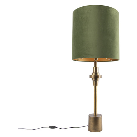 Stolní lampa bronzový sametový odstín zelená 40 cm - Diverso QAZQA