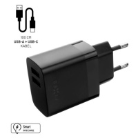 FIXED nabíječka s USB-A/USB-C kabelem, 1 m, 17W, černá