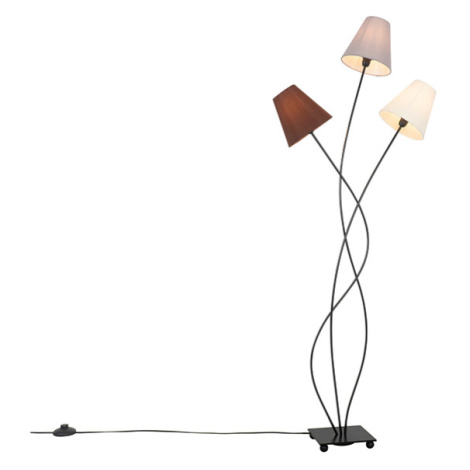 Designová stojací lampa černá s látkovými odstíny 3-light - Melis QAZQA
