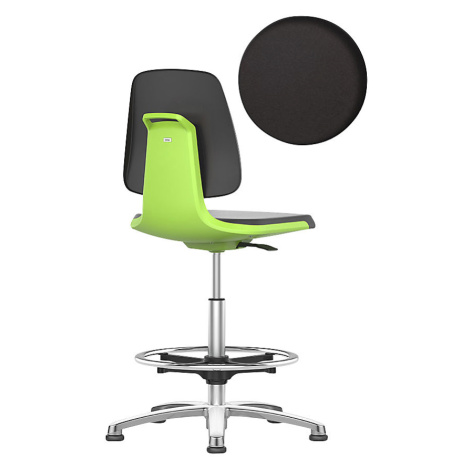bimos Pracovní otočná židle LABSIT, s podlahovými patkami a nožním kruhem, sedák z PU pěny, zele