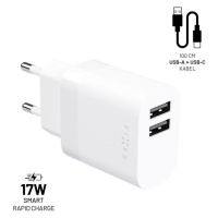 FIXED nabíječka s USB-A/USB-C kabelem, 1 m, 17W, bílá