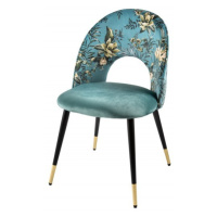 Estila Stylová art deco čalouněná židle Floreque v tyrkysovém provedení s květinovým potiskem a 