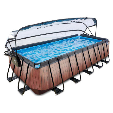 Bazén s krytem a pískovou filtrací Wood pool Exit Toys ocelová konstrukce 540*250*122 cm hnědý o