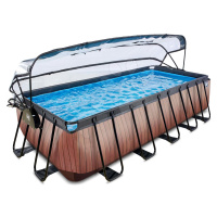 Bazén s krytem a pískovou filtrací Wood pool Exit Toys ocelová konstrukce 540*250*122 cm hnědý o
