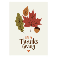 Ilustrace Happy Thanksgiving card with leaves., discan, (30 x 40 cm)