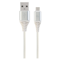 Kabel CABLEXPERT CC-USB2B-AMmBM-2M-BW2 USB 2.0 AM na MicroUSB (AM/BM), 2m, opletený, bílo-stříbr