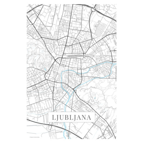 Mapa Lublaň white, 26.7 × 40 cm
