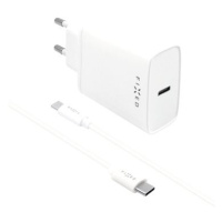 FIXED Travel s USB-C výstupem a USB-C/USB-C kabelem 1m podpora PD 20W bílý