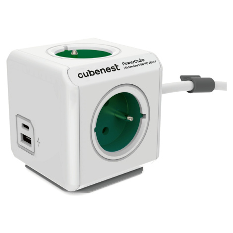 Cubenest PowerCube Extended prodlužovací přívod 1,5m, 4 zásuvky + USB A+C PD 20 W, zelená - 6974