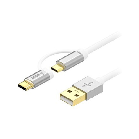 AlzaPower AluCore 2in1 USB-A to Micro USB/USB-C 2m bílý