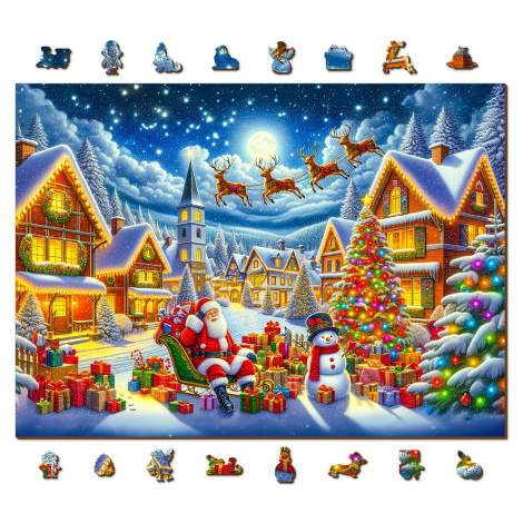 Dřevěné Puzzle Vánoční 1000 dílků Radostná cesta Santa Clause