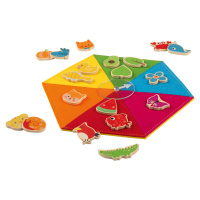 Playtive Dřevěné duhové puzzle Montessori (Hra na třídění barev a zvířat)