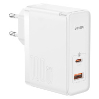 Síťová nabíječka Baseus GaN5 Pro, USB-C + USB, 100 W + kabel (bílá)