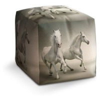 Taburet Cube Dva bílí koně: 40x40x40 cm