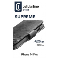 Cellularline prémiové kožené pouzdro typu kniha Supreme pro Apple iPhone 14 Plus, černá - SUPREM