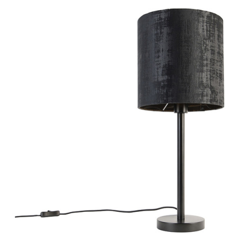 Moderní stolní lampa černá s černým stínidlem 25 cm - Simplo QAZQA
