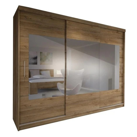 BRIANA 260 šatní skříň se zrcadlem a posuvnými dveřmi, dub lefkas tmavý Gala Meble