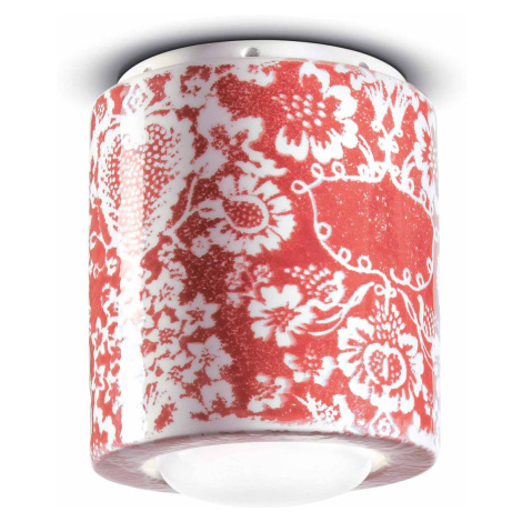 Ferroluce Stropní lampa PI, květinový vzor, Ø 12,5 cm červená/bílá Ferro Luce