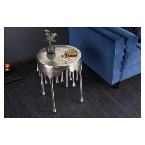 Estila Art-deco jedinečný příruční stolek Bellair ve stříbrné barvě kulatého tvaru 37cm