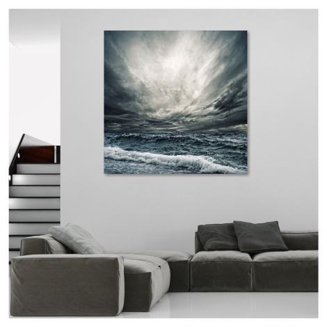 Estila Designový obraz za sklem Ocean waves modrý čtvercový 120cm
