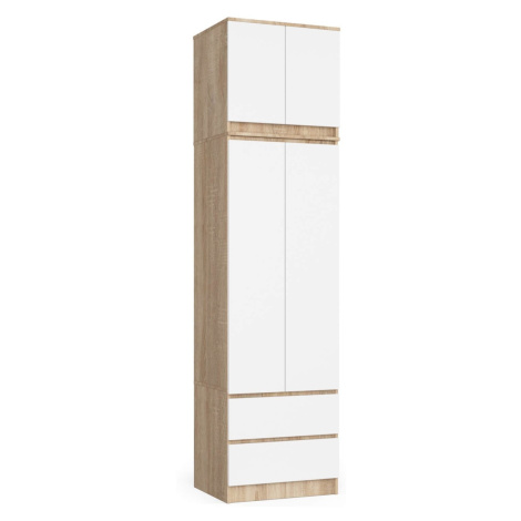 Ak furniture Šatní skříň s nástavcem STAR 234 cm bílá/dub sonoma