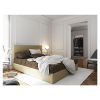 Čalouněná postel CESMIN 140x200 cm, hnědá se vzorem/krémová