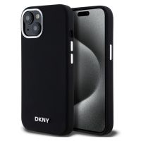 DKNY Liquid Silicone Silver Metal Logo Magsafe kryt iPhone 15 černý