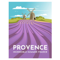 Ilustrace Provence lavender fields and windmills. Classic, Mariia Agafonova, (30 x 40 cm)