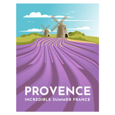 Plakát, Obraz - Provence lavender fields and windmills. Classic, Mariia Agafonova, 30 × 40 cm
