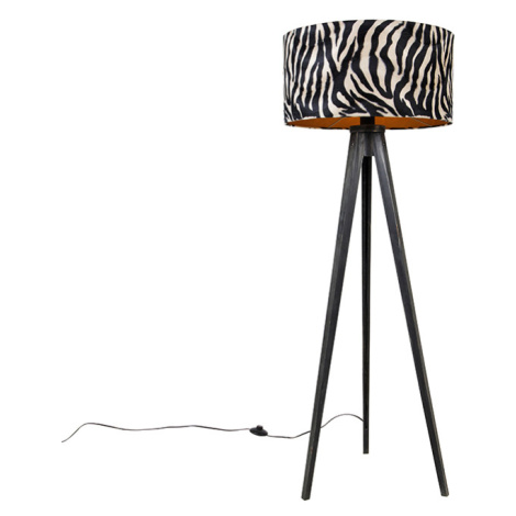 Stojací lampa stativ černý se stínidlem zebra 50 cm - Tripod Classic QAZQA