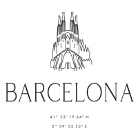 Ilustrace Barcelona coordinates with Sagrada Familia temple, Blursbyai, (26.7 x 40 cm)