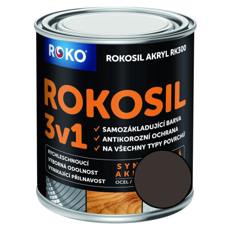 Barva samozákladující Rokosil akryl 3v1 RK 300 2880 hnědá tmavá, 0,6 l ROKOSPOL