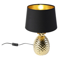 Art deco stolní lampa zlatá s černo-zlatým odstínem - Pina