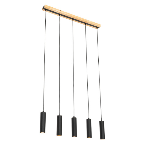 Moderní závěsné svítidlo černé se dřevem 5-světlo - Jeana QAZQA