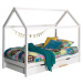 Bílá domečková dětská postel z borovicového dřeva s výsuvným lůžkem a úložným prostorem 90x200 c