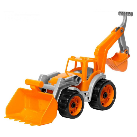 Traktor-nakladač-bagr se 2 lžícemi plast na volný chod oranžový Teddies