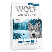 Wolf of Wilderness granule, 1 kg - 10 % sleva - Adult „Blue River“ – kuře z volného chovu a loso