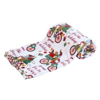 TEXTILOMANIE Bílá vánoční mikroplyšová deka Santa na kole 150 × 200 cm