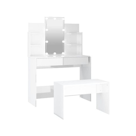 Shumee Toaletní stolek sada s LED bílý vysoký lesk kompozitní dřevo