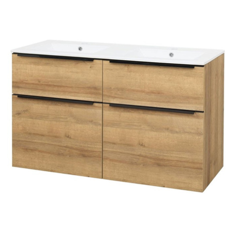 Mereo Mailo, koupelnová skříňka s keramickým umyvadlem 121 cm, dub Riviera, černé madlo CN523B