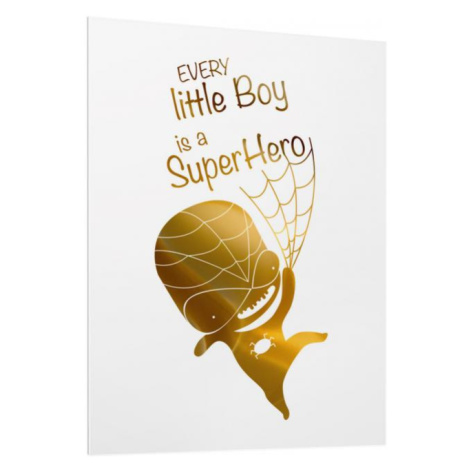 Dětský bílý plakát se zrcadlovou grafikou zlatého Spidermana