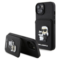 Karl Lagerfeld PU Saffiano Card Slot Stand Karl and Choupette Kryt iPhone 15 černý