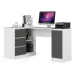 Ak furniture Rohový psací stůl B20 155 cm levý bílý/šedý