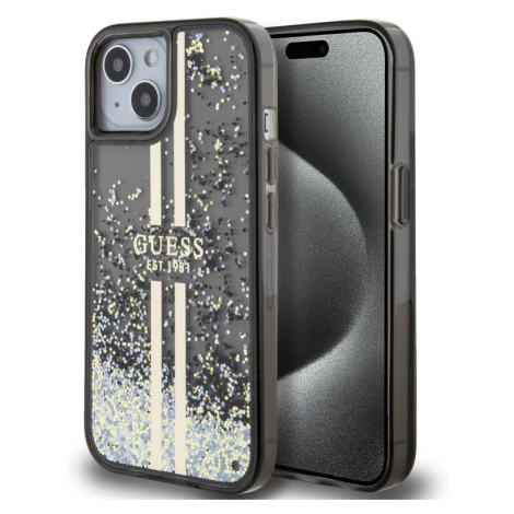 Pouzdro Guess PC/TPU Liquid Glitter Gold Stripe zadní kryt Apple iPhone 15 Black