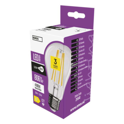 LED žárovka Filament A60 / E27 / 5,9 W (60 W) / 806 lm / neutrální bílá EMOS