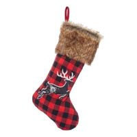 EUROLAMP Vánoční dekorace Ponožka červená károvaná s jelenem
