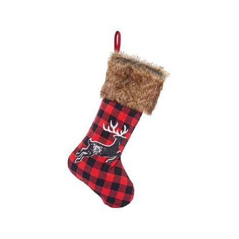 EUROLAMP Vánoční dekorace Ponožka červená károvaná s jelenem