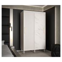 Šatní skříň Calipso Slim Marmur Barva korpusu: Bílá, Rozměry: 120 cm, Dveře: Bílá + Bílý Marmur